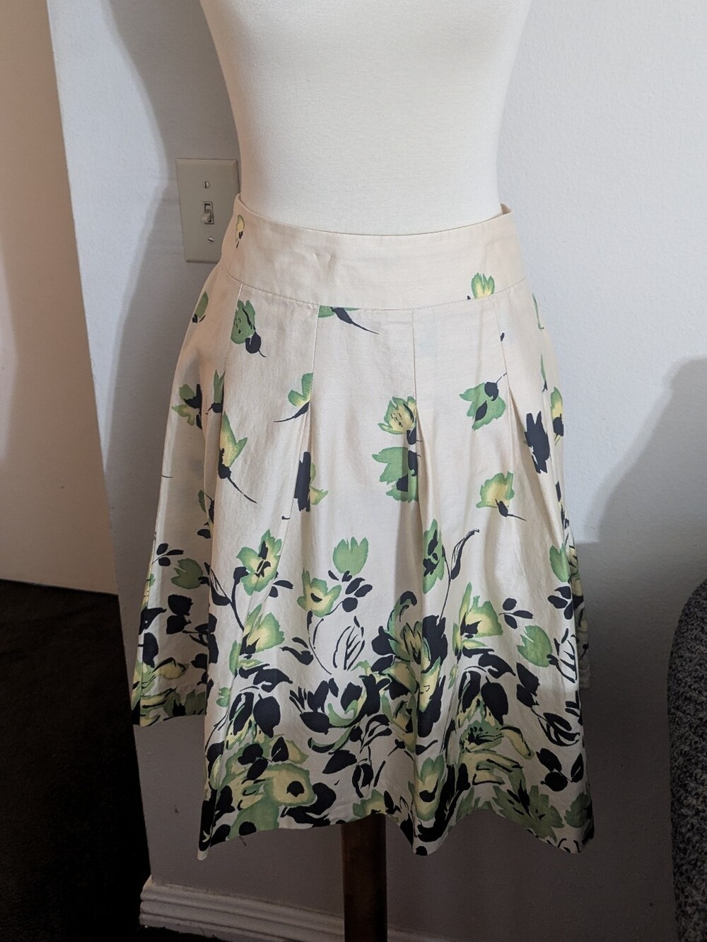 George Womens 12 Tropical Floral Pleated Skirt Resortwear Party Office Fairycore